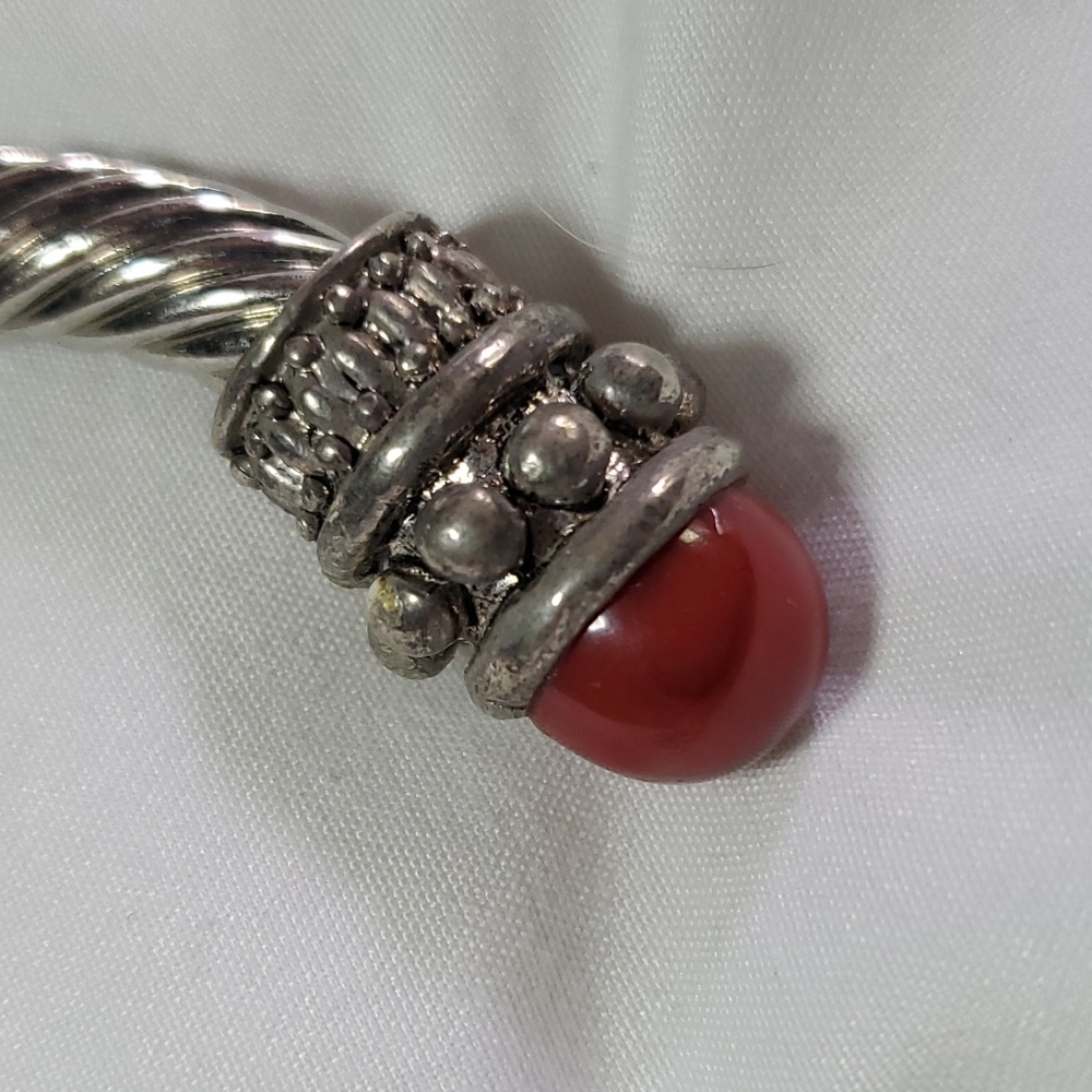 SILVER BANGLE METAL BRACELET Luxury Burgundy Classic - Picture 2 of 4